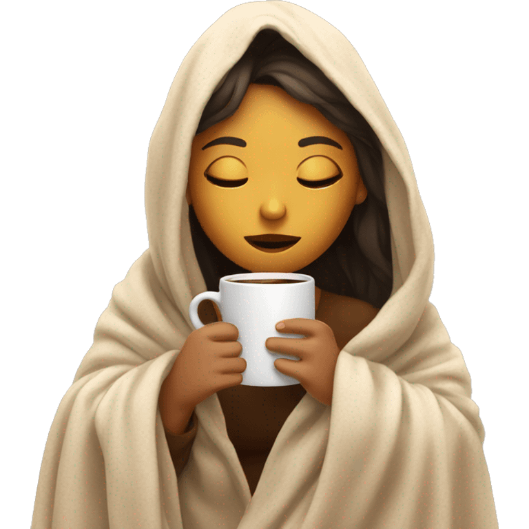 girl inside a blanket sipping coffee eyes closed emoji