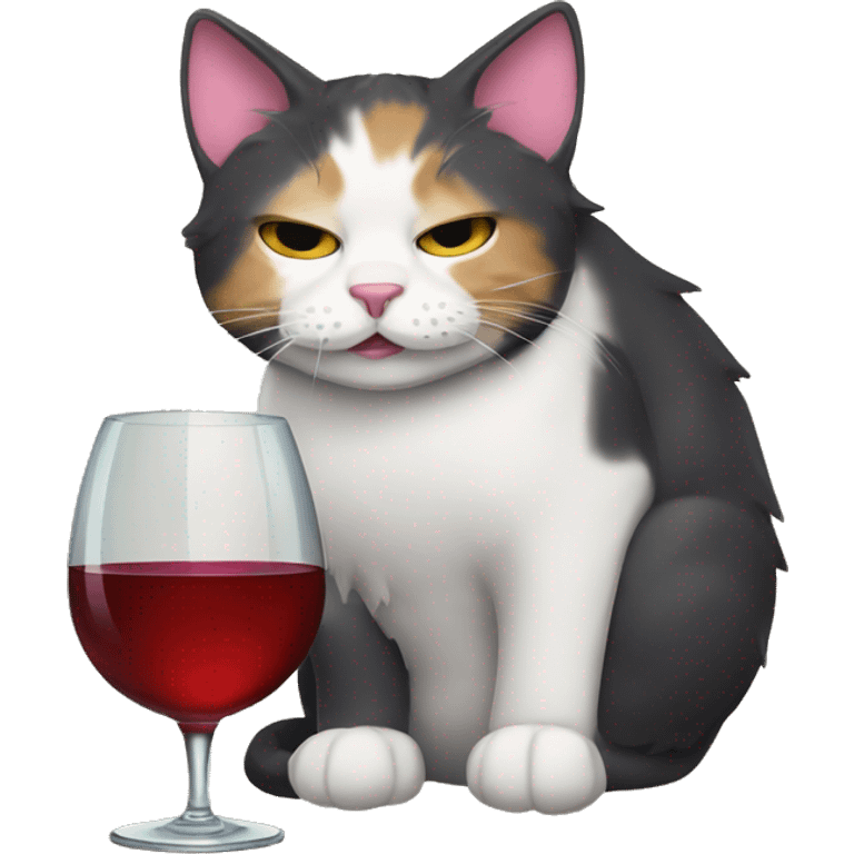 tired tricolor cat drinkin wine  emoji