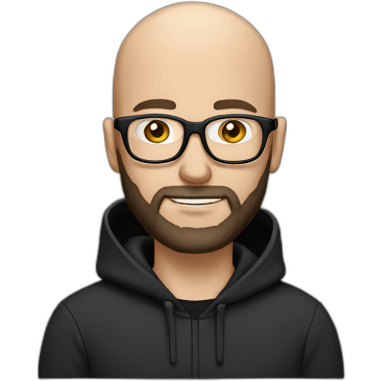 bald white man with glasses and a black beard typing on apple computer wearing a black hoodie emoji