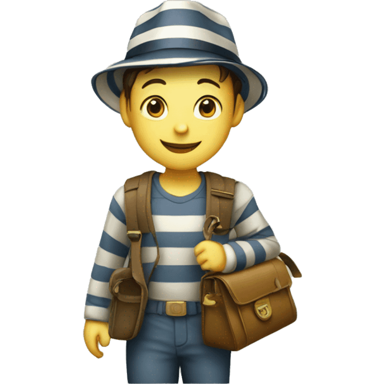 "happy boy in striped hat with bag of money” emoji