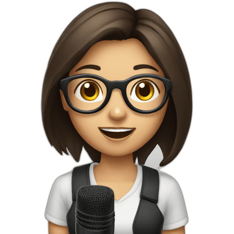 brunet girl in glasses sing at microphone emoji