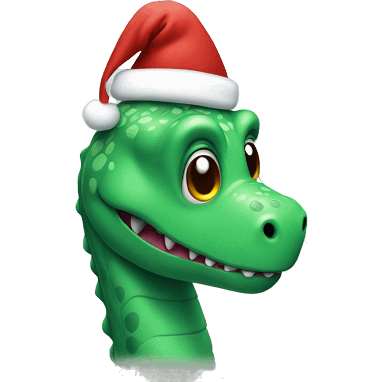 Green Dino with Santa hat emoji