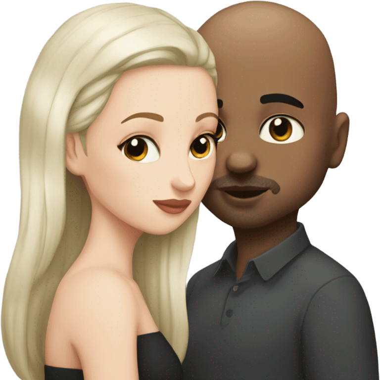 White girl dark hair kissing mixed bald man emoji