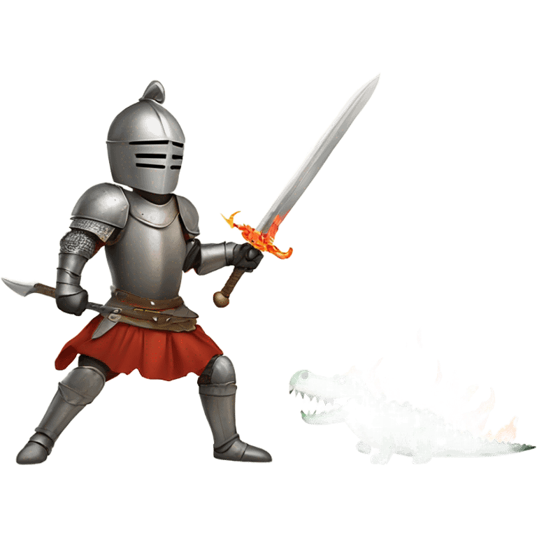 Knight with a flaming sword fighting a crocodile  emoji