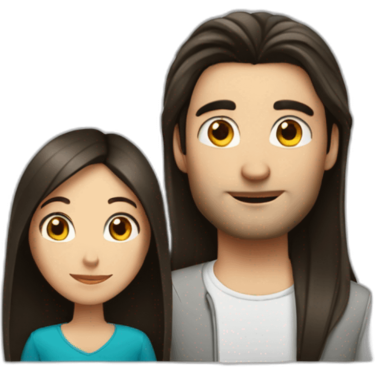 a brunette guy and long straight dark hair lady with a book emoji