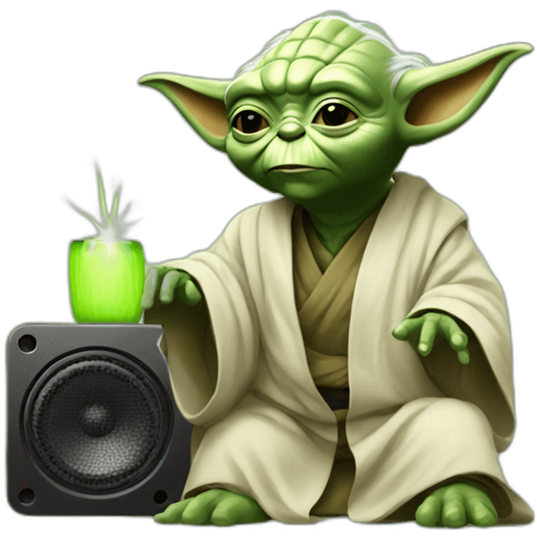 Yoda with speaker emoji