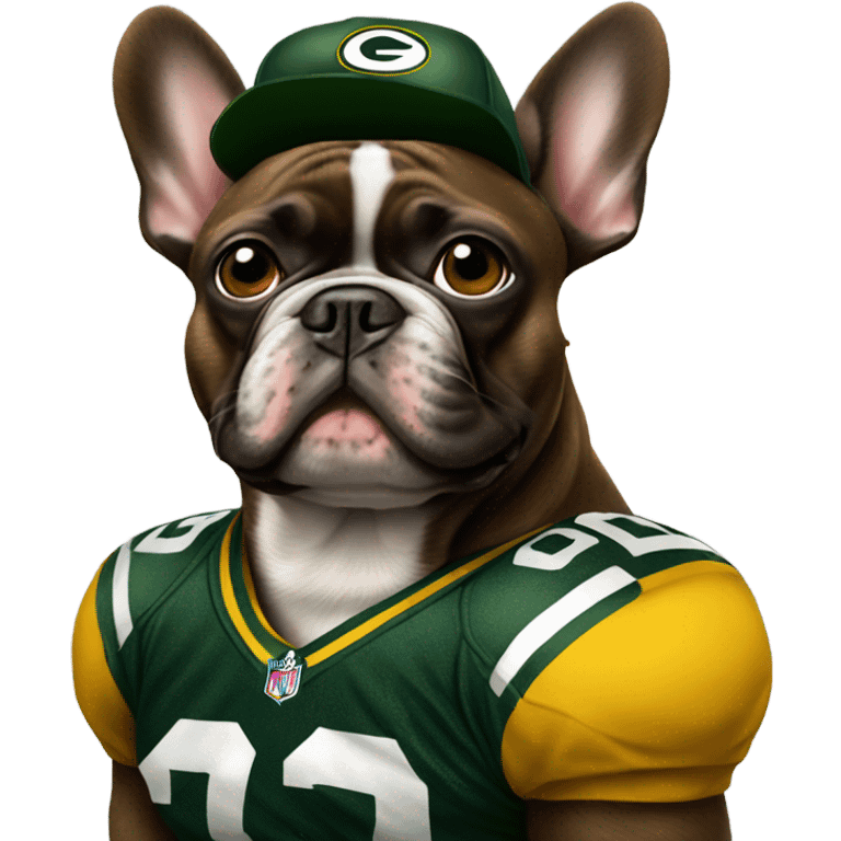 Brown French bulldog Greenbay Packer fan  emoji