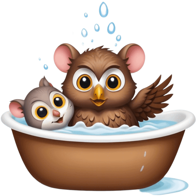 1 rat and 1 owl taking a bath together  emoji