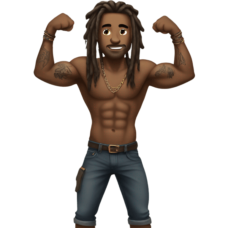 Flexing brown with tattoos and long dreadlocks  emoji