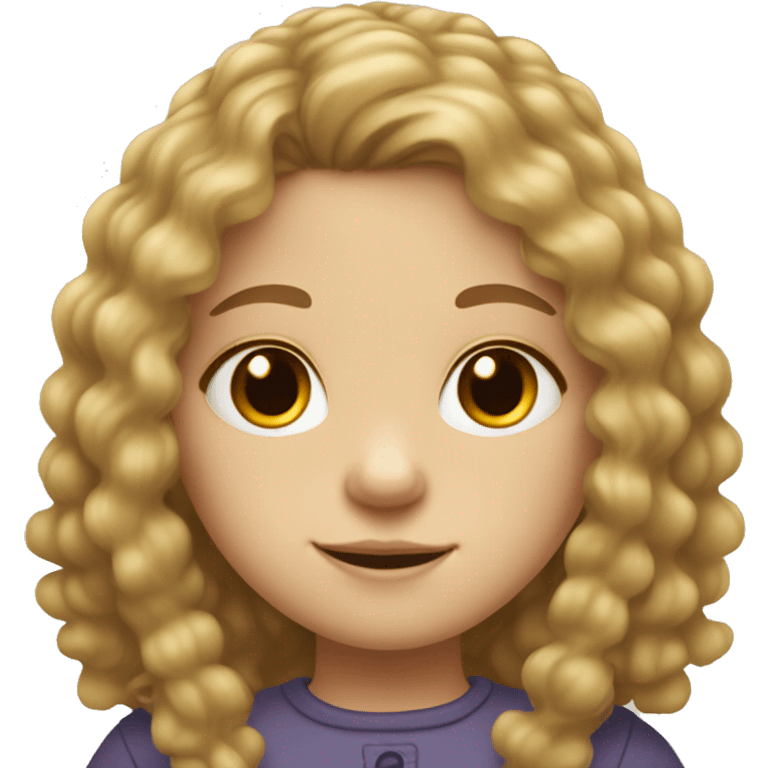 little dark blond girl with long, slightly curly hair, white skin with a few freckles on her cheeks, brown eyes emoji