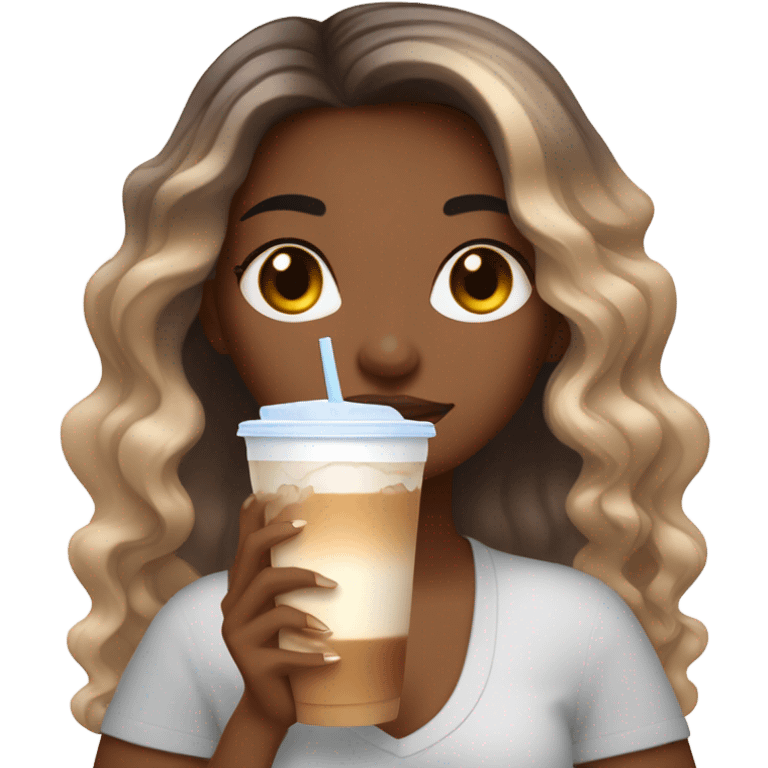 Girl with ombre hair with long french nails holding ice coffees  emoji