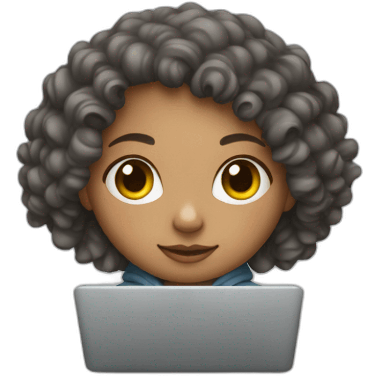 a white tenage curly girl wearing a hoodie working on a laptop emoji