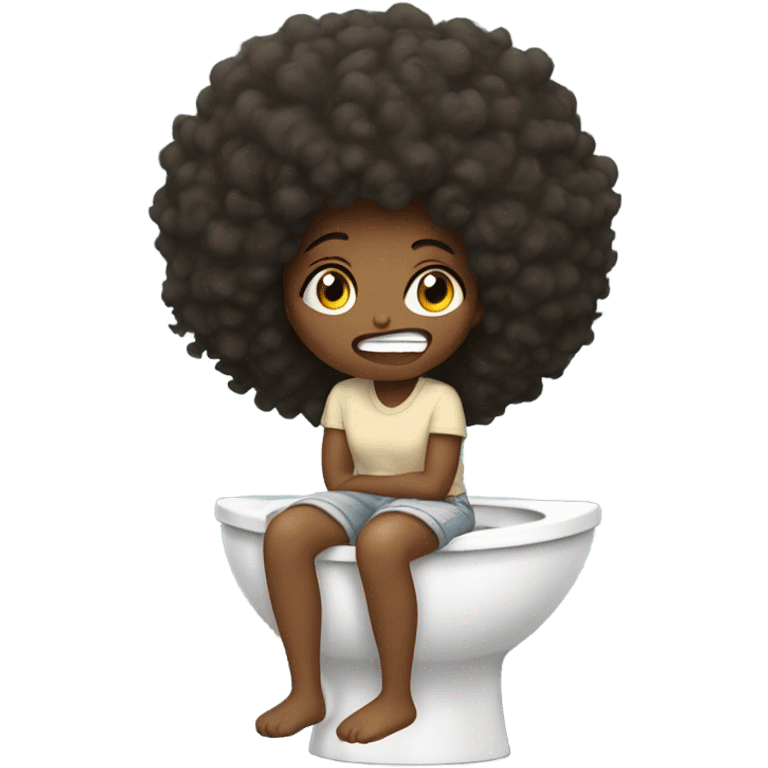 Girl with Afro sitting on the toilet crying  emoji