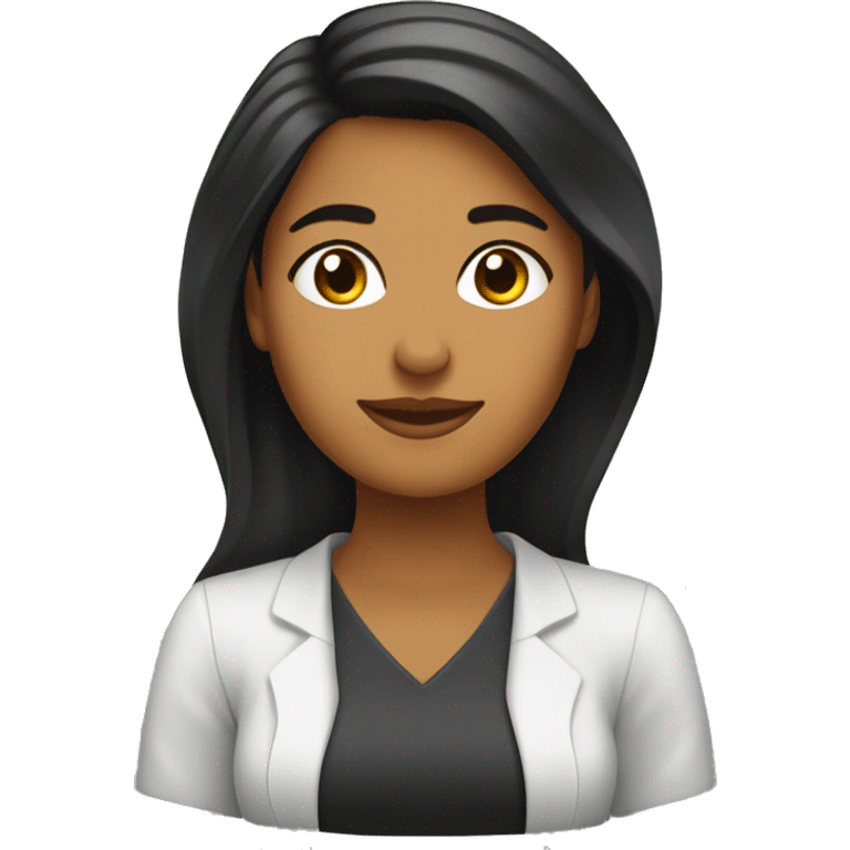 Mujer 27 años pelo negro miel morena trabajando en una oficina de marketing digital emoji