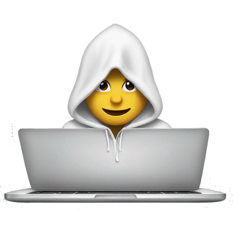 A hooded person behind a laptop white hoodie  emoji