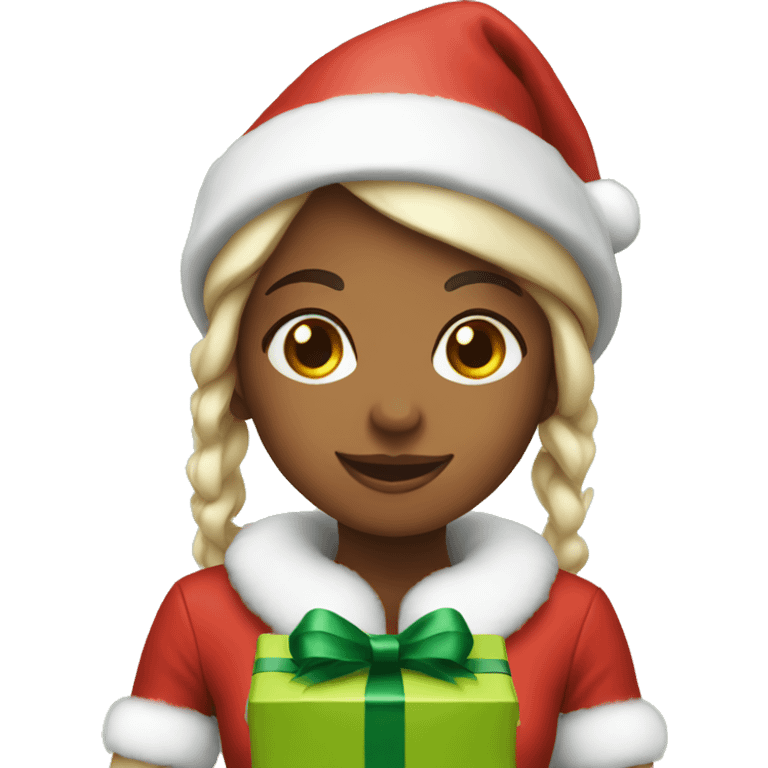 Girl elf with Christmas gift emoji