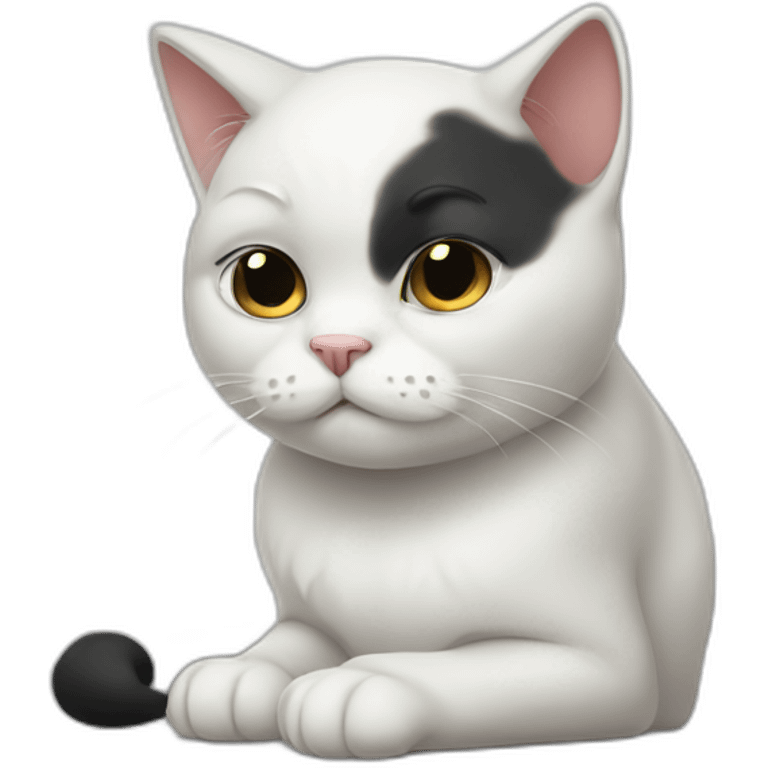 Ashamed blushing white cat with one black ear emoji