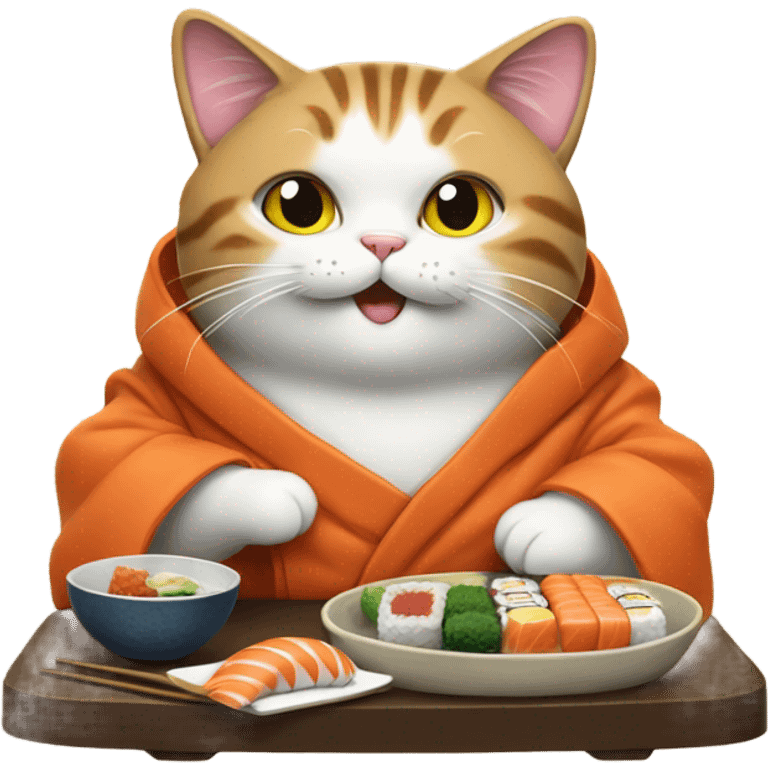 cat in a big coat eating sushi emoji