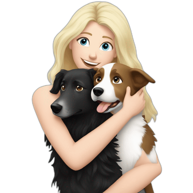 Blond hair with blue eyes mom hugging black and white border collie emoji