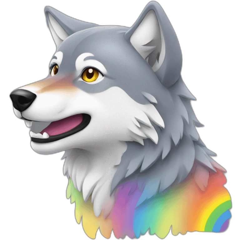 Grey wolf with rainbow emoji