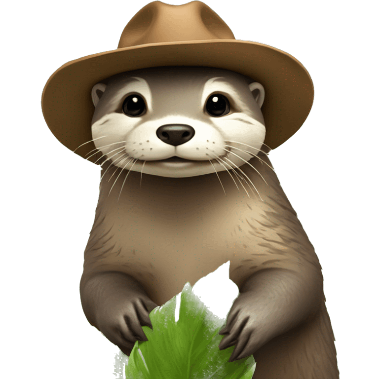 loutre avec un chapeau de cowboy sur une plante emoji