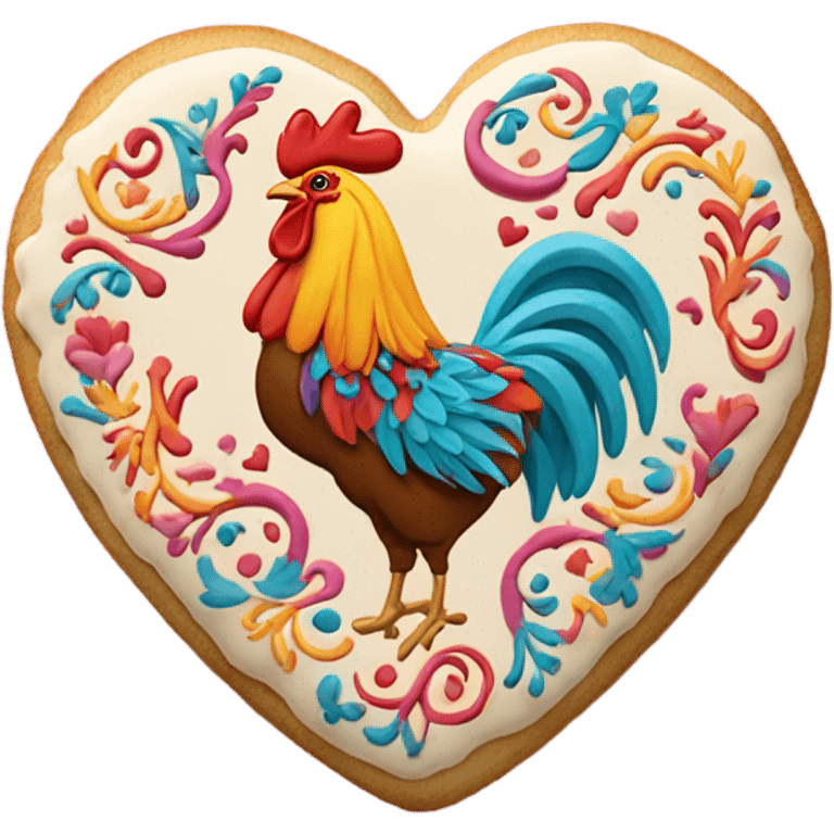 cookie heart with rooster emoji