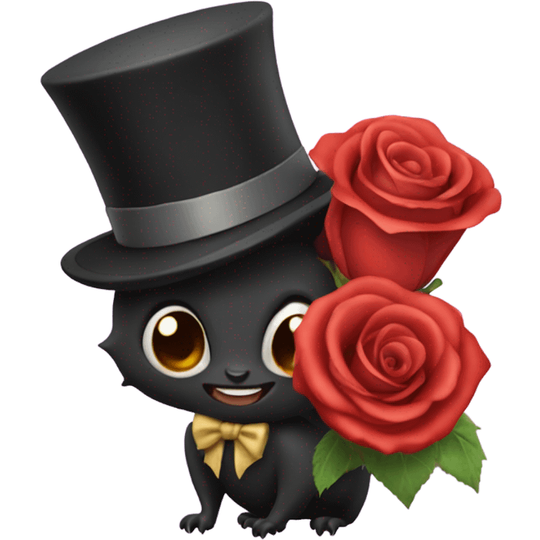 Bat wearing top hat with bouquet of roses emoji