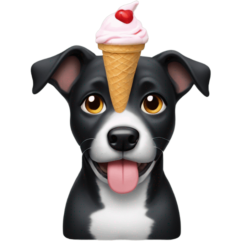 Black dog eating ice cream emoji