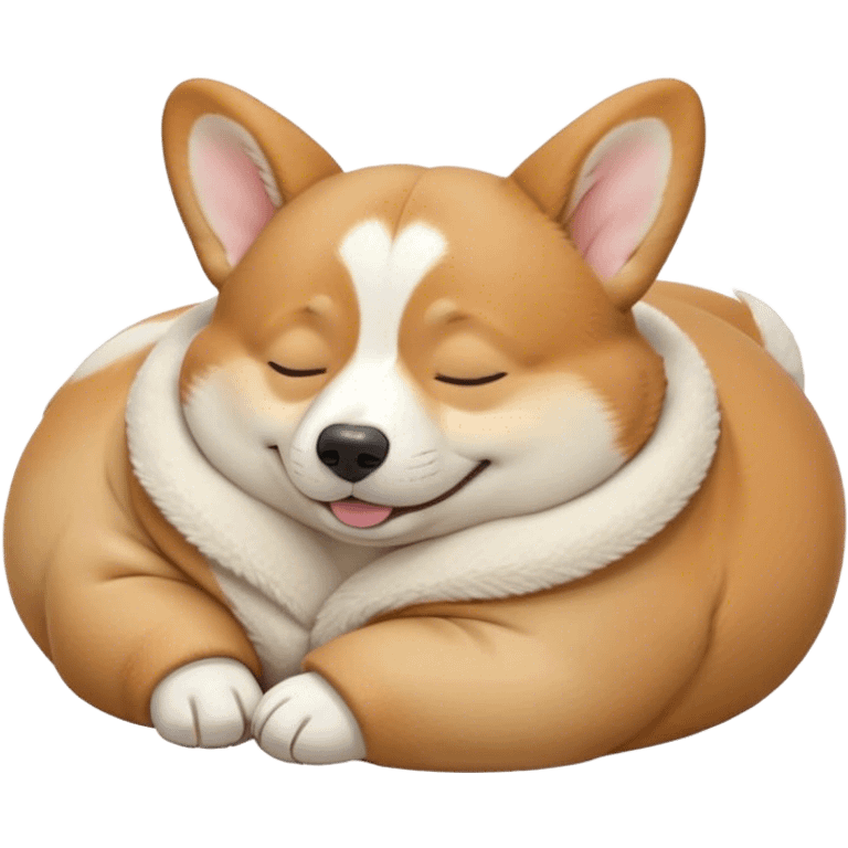 Cinematic Meme-Worthy Chubby Sleeping Corgi Portrait Emoji, Head resting peacefully with a contented smile, showcasing a delightfully chubby build, a luxuriously soft fawn coat with crisp white accents, and those iconic stubby legs, eyes shut in a serene nap, Simplified yet hilariously adorable features, highly detailed, glowing with a soft, drowsy light, high shine, relaxed and utterly lovable, stylized with an air of playful laziness, bright and heartwarming, soft glowing outline, capturing the essence of a comically sleepy Corgi, so meme-worthy it feels like it could instantly become the next viral sensation of adorable slumber! emoji