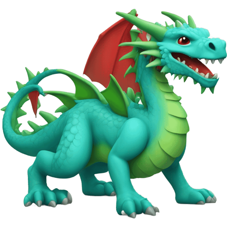 Cyan dragon with green spikes and red roes emoji