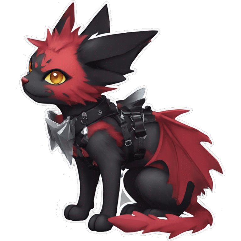 cool edgy black punk red ethereal fantasy nargacuga-bat-cat-Fakemon collar harness full body emoji