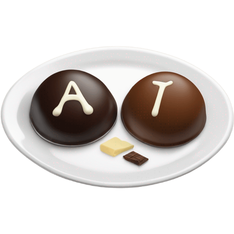 1 Chocolate quenelle and 1 vanilla quenelle on a fine dining glass plate emoji