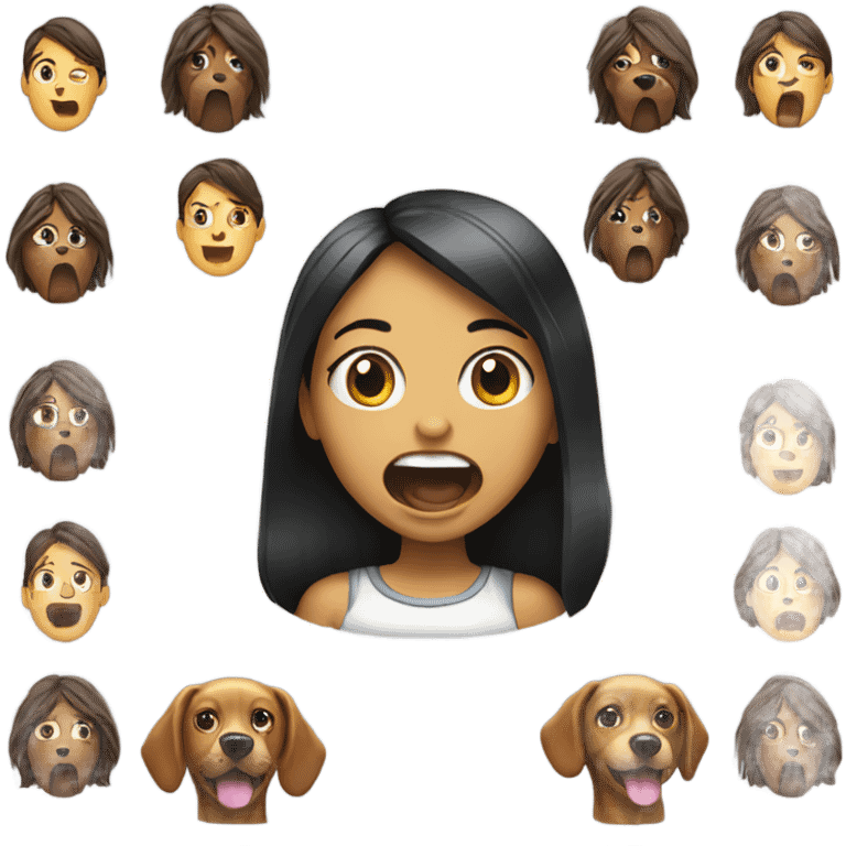 Girls with dog and open mouth emoji