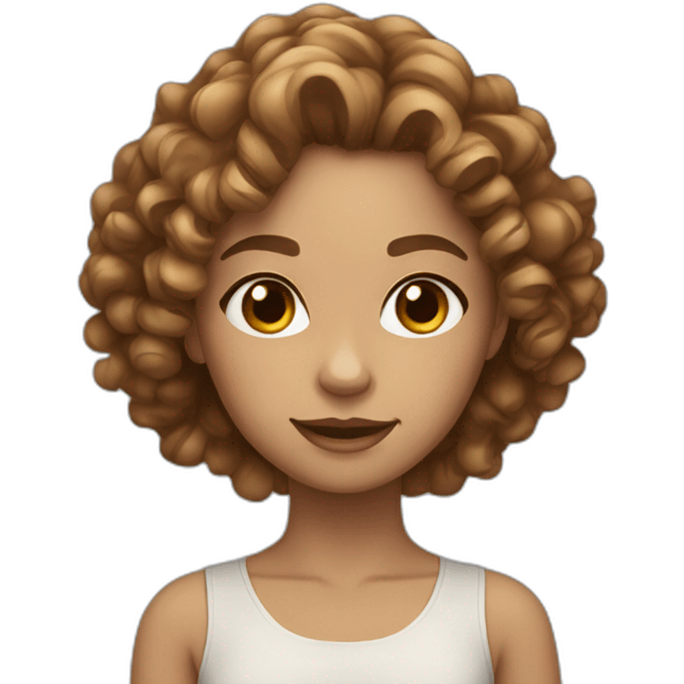 Young lady with light brown curly hair and dark eyes emoji