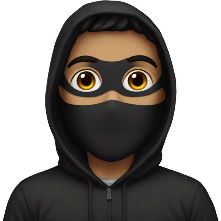 arab guy wearing black hoodie with black storm mask emoji