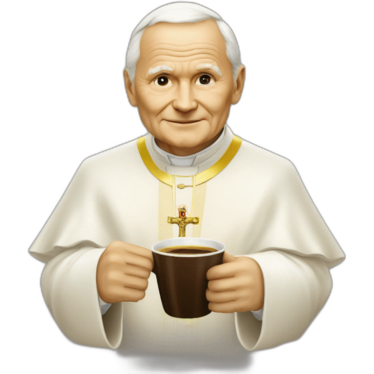 John Paul II with yellow skin offering coffee emoji