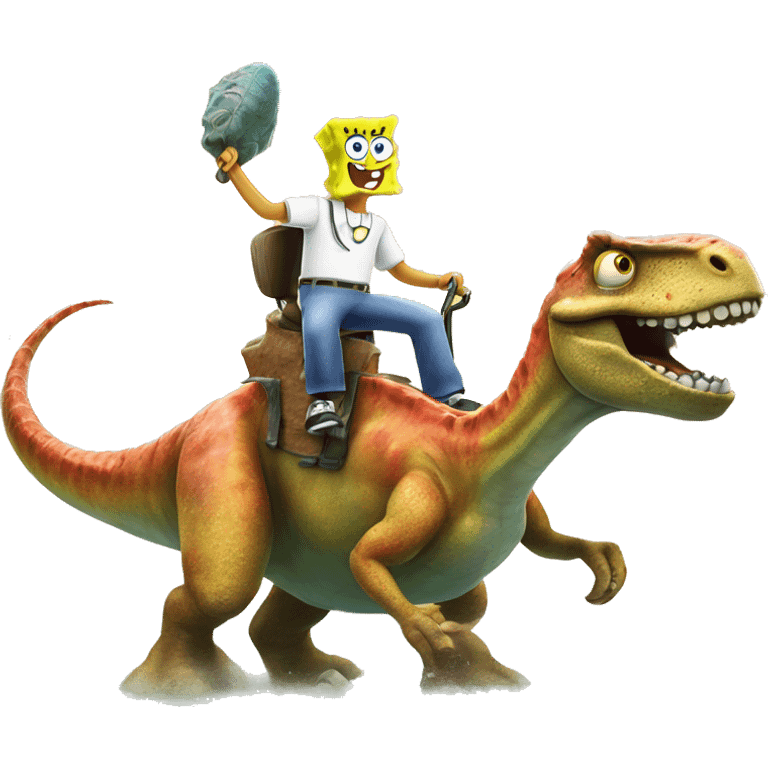 Spongebob squarepants riding a dinosaur emoji