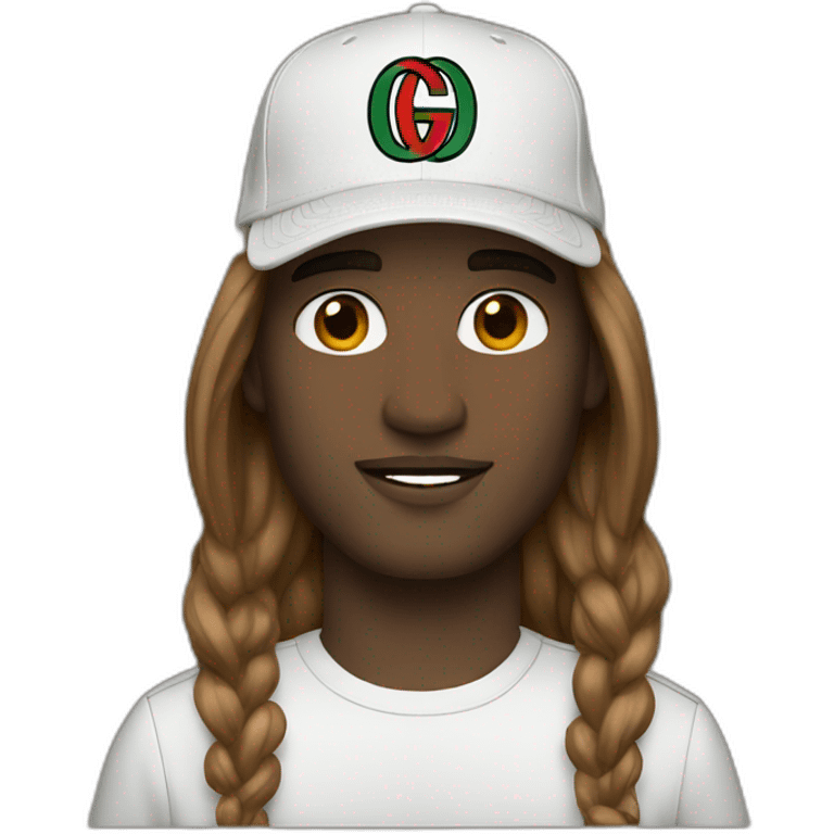 white men whit long brown hair and gucci cap emoji