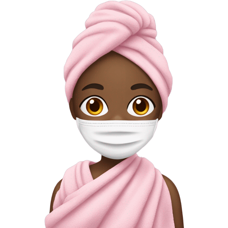 black girl in a towel wrap wearing a pink face mask emoji