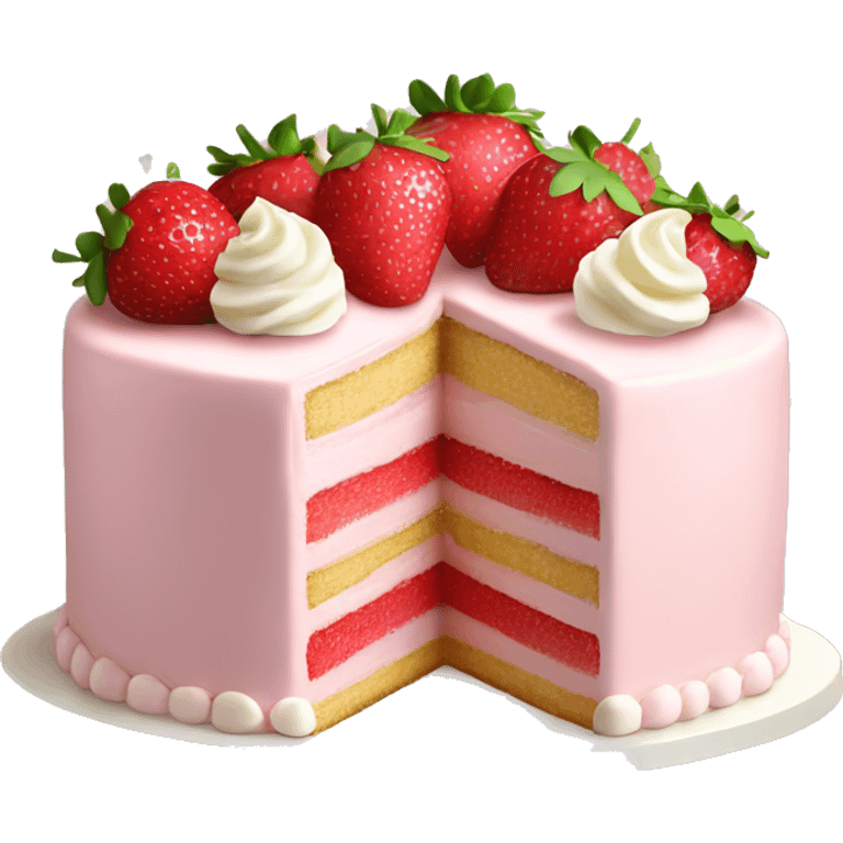 Light Pink strawberries and cream birthday cake  emoji