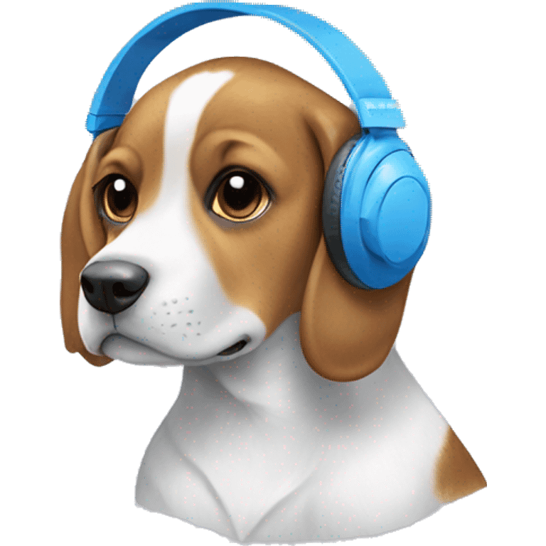 A beagle dog in blue Sony headphones with white bows emoji