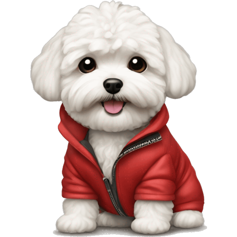 Maltipoo in a red jacket emoji