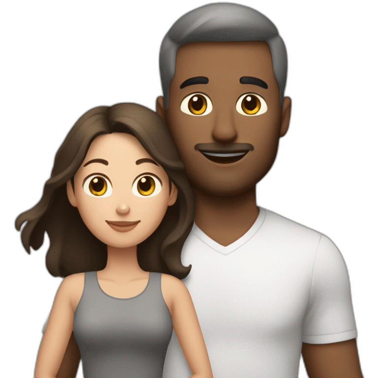 white brun man and brunette woman with a big gray cat in their arms emoji