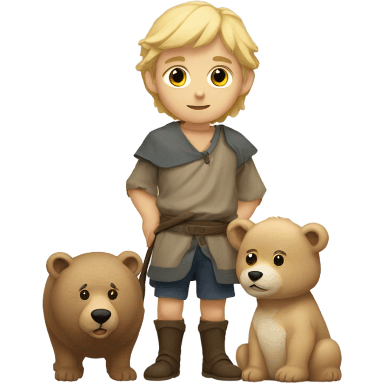 young shepherd with blond hair 10th century with short tunic and bear emoji