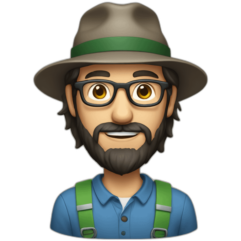 happy gardener man short dark hair long beard with steve job glasses with hat emoji