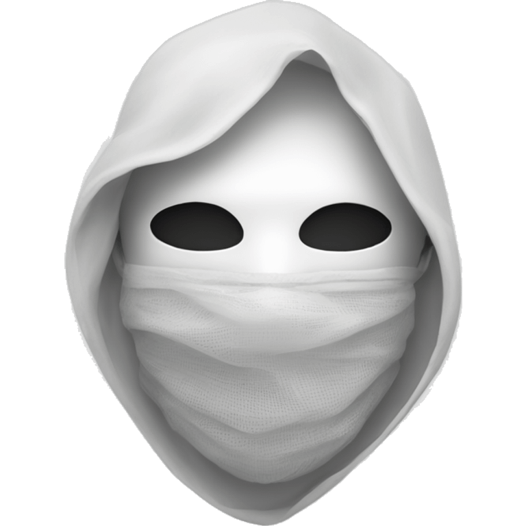 Homme avec un voile blanc et un masque de fer qui lève la main emoji