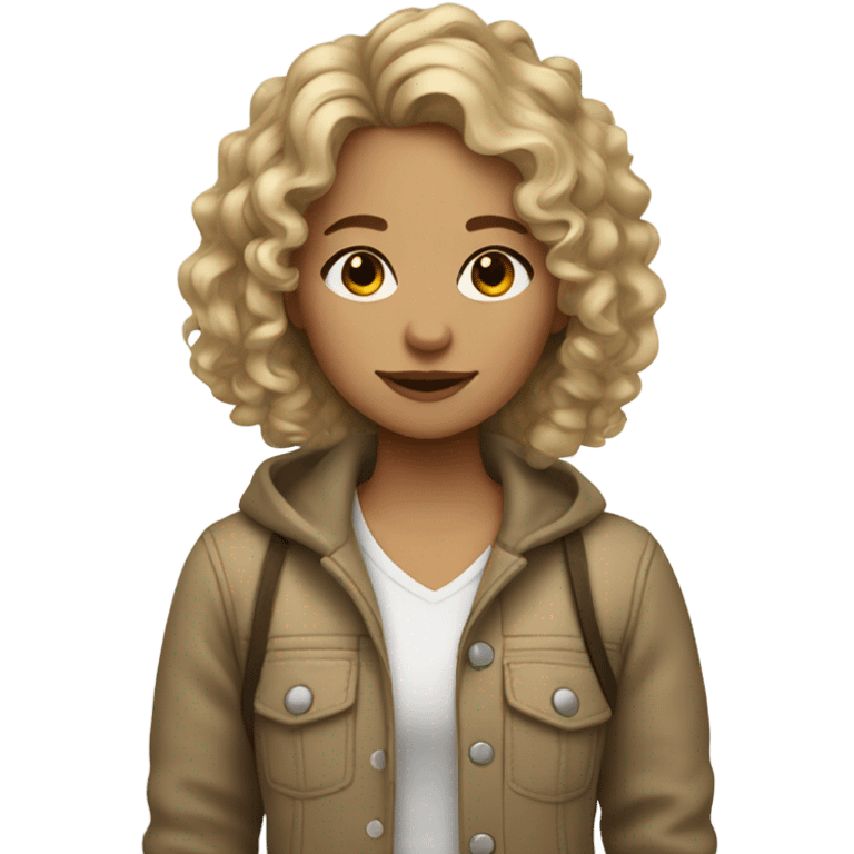 Girl with curly dirty blonde hair and mix’s and cute  emoji