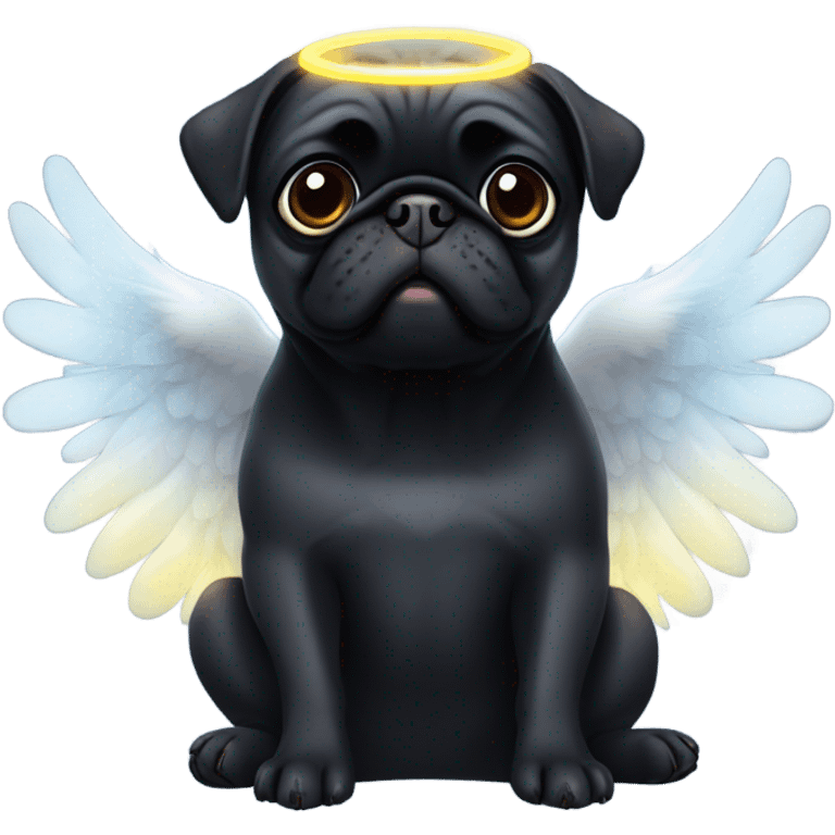 Black Pug with angel wings and halo emoji