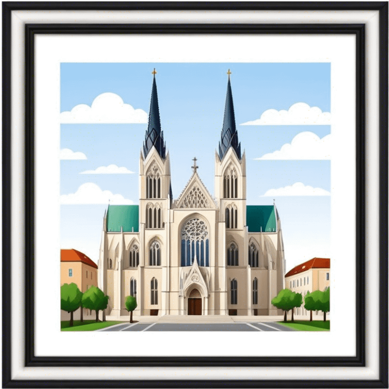 Cinematic Realistic Zagreb Cathedral Landmark Emoji, depicted with Gothic architecture rendered with lifelike detail and majestic, soft lighting. emoji