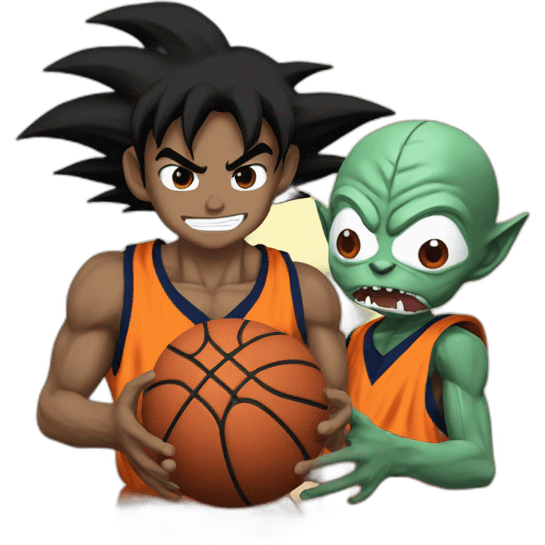 Goku jugando basket con yoda y venom emoji